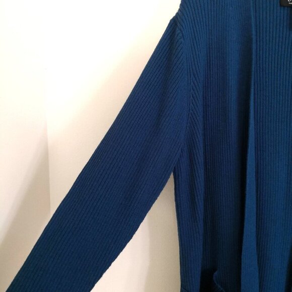 Like New Dialogue Wool Blend Open Front Longline Cardigan Pockets Size L - Picture 3 of 4